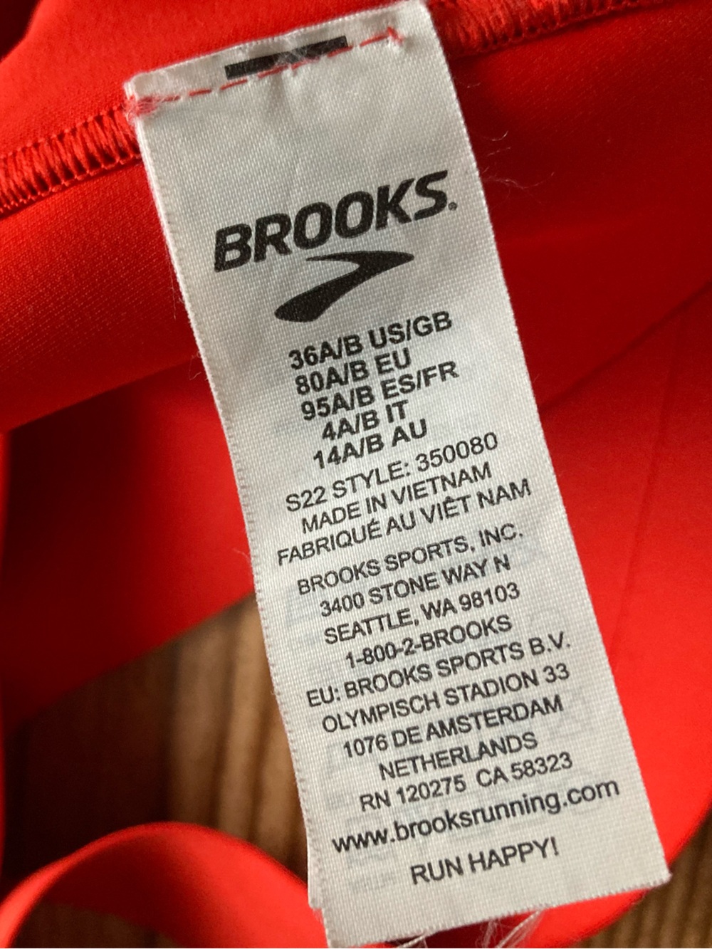 Brooks Drive 3 Pocket Sports Bra 36A/B 36A 36B Running Pockets Salsa Red - Picture 5 of 5